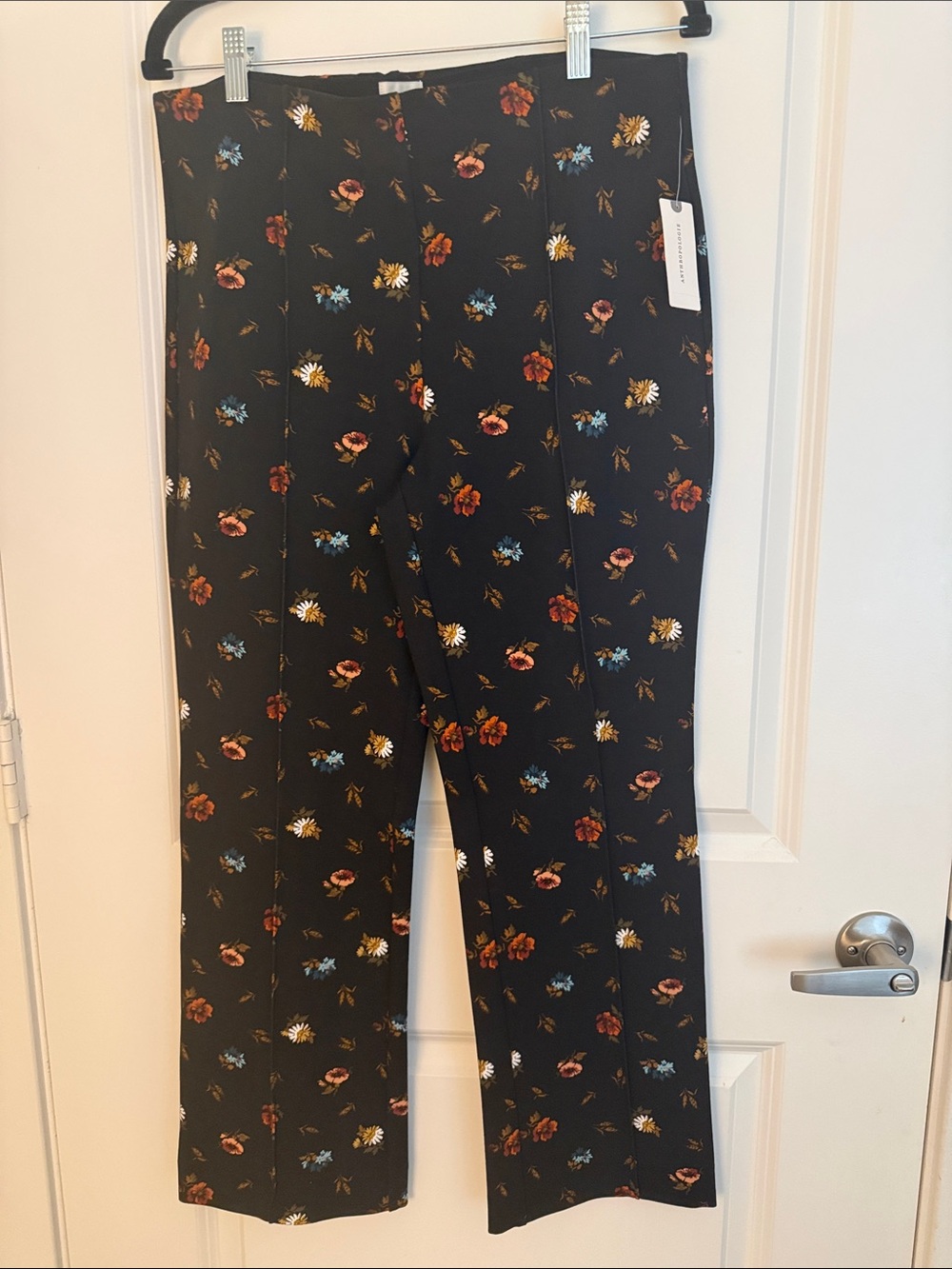 Maeve Black Floral Pull-On Wide-Leg Pants